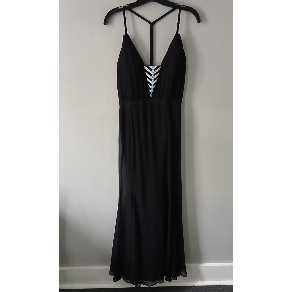 Mara Hoffman‎ Women's Size 8 Maxi Dress Black Beaded Strapless Chiffon Lined Zip